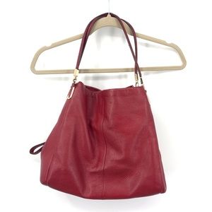 Coach Large Purse Shoulder Bag Red Pebbled Leather